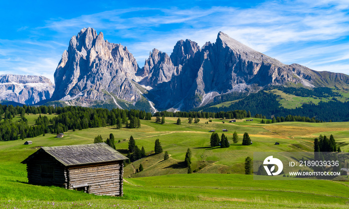 Seceda Mountains at sunset in the Dolomites, Trentino Alto Adige, Val di Funes Valley, South Tyrol i