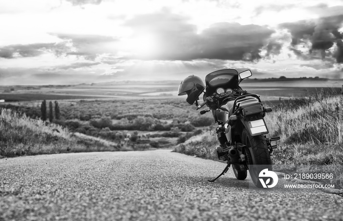 Vintage motorcycle on road adventure