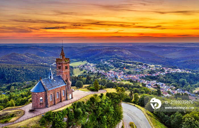 St. Leon Chapel on top of Dabo Rock in the Vosges Mountains - Moselle, France