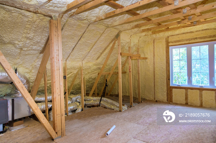 Warm home construction for insulating foam plastic in wooden frame for future attic