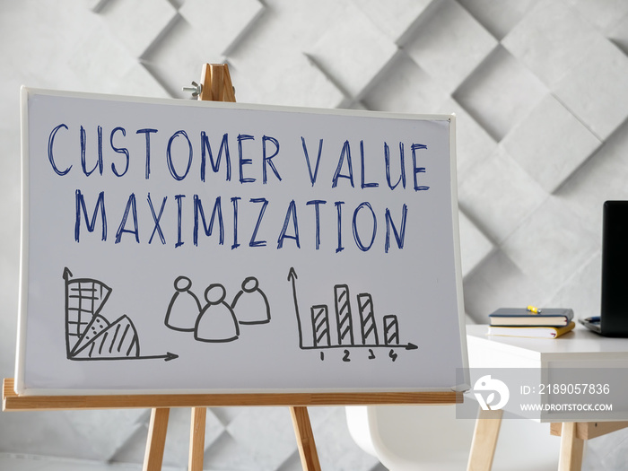 Whiteboard with CVM customer value maximization info.