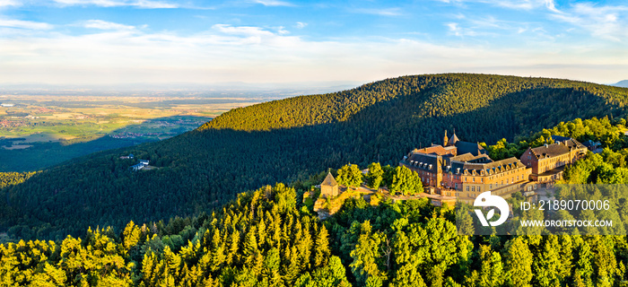 Mont Sainte-Odile Abbey in the Vosges Mountains. Major tourist attraction in Alsace, France