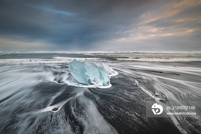 Iceland landscape black beach girl rocks diamonds ice iceberg