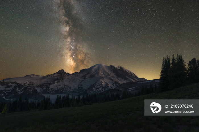 Mount Rainier under the Milky Way Galaxy 