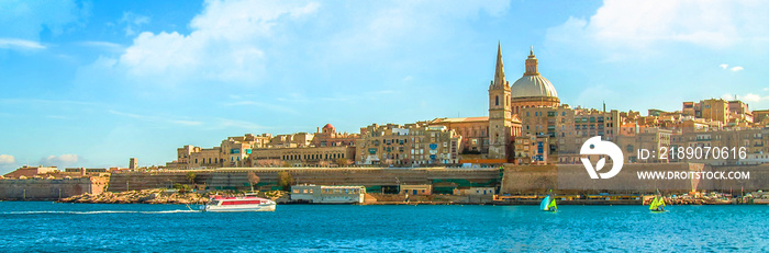 Ancient stone city in Malta on the seashore landscape