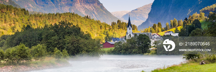 Fortun village near Skjolden in Fotundalen valley Sogn og Fjordane in Western Norway