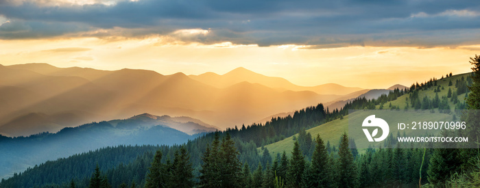 Panorama of mountain at sunset