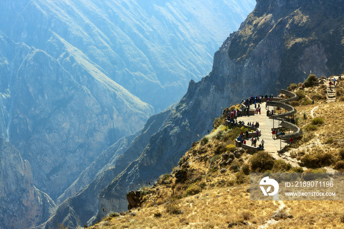 Tourists at the Cruz Del Condor viewpoint, Colca canyon, Peru