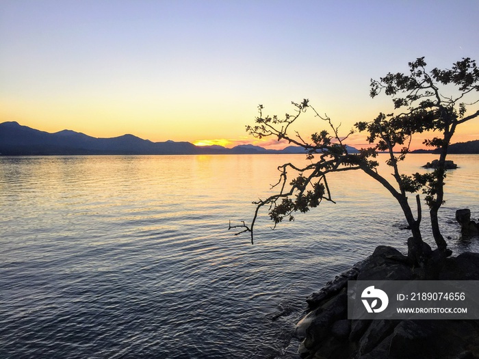 A beautiful view as the sun sets over the Cowichan Valley on Vancouver Island, British Columbia, Can