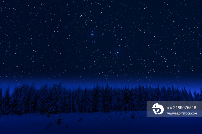 Night landscape with snow and stars