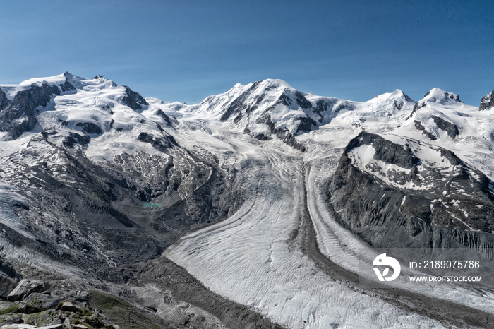  spectacular view from Gornergrat at Monte Rosa  and Gorner Glacier, Zermatt, Canton Valais, Wallis,