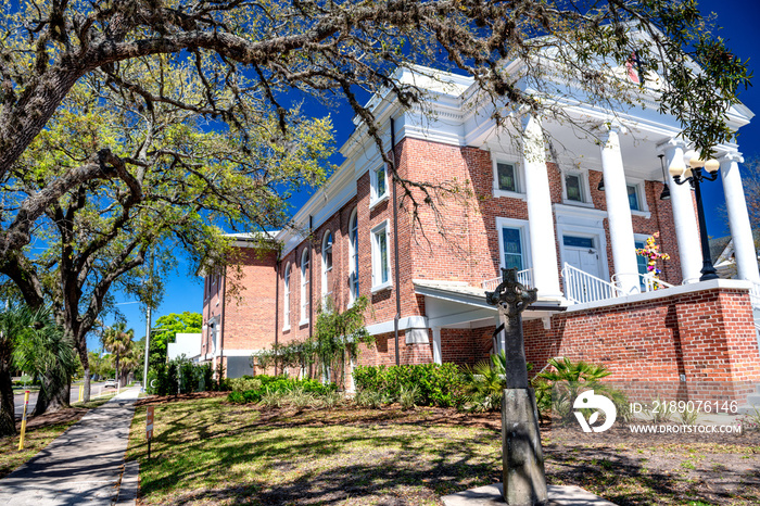 Buildings of Fernandina Beach in Amelia Island, Florida on a sunny day