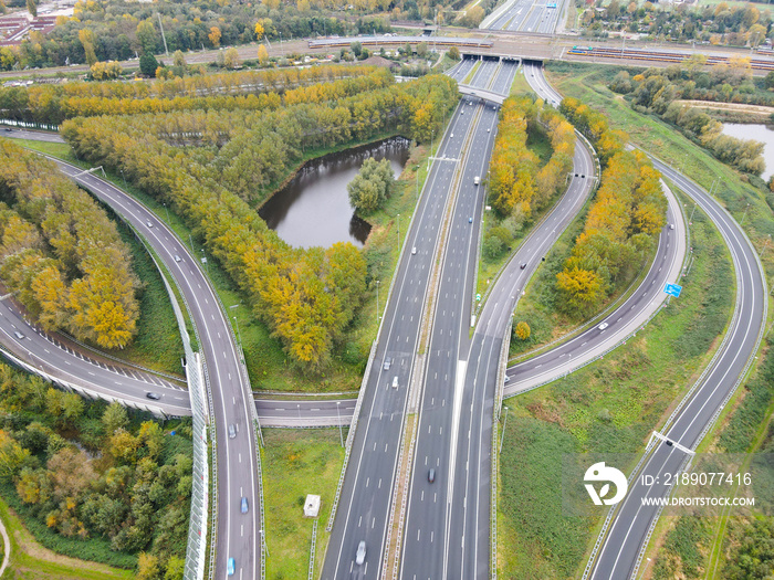 Aerial view of high way intersection crossing