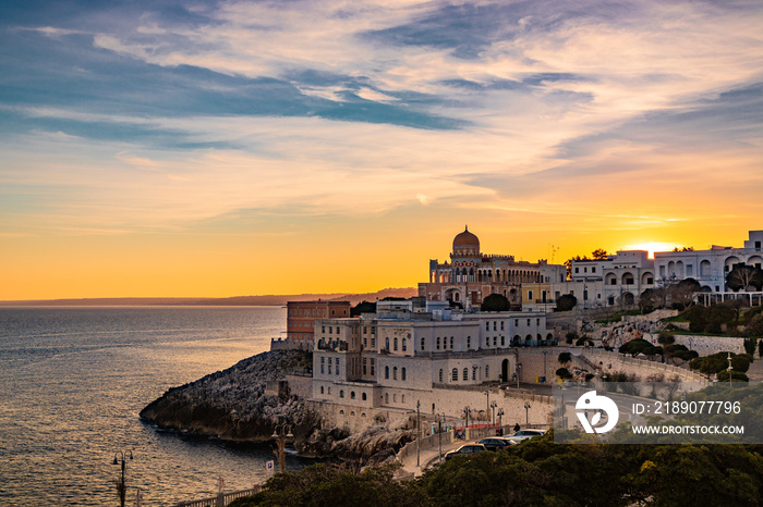 a view of Santa Cesarea Terme at sunset, with its splendid Arab and Moorish palaces, Puglia, Salento