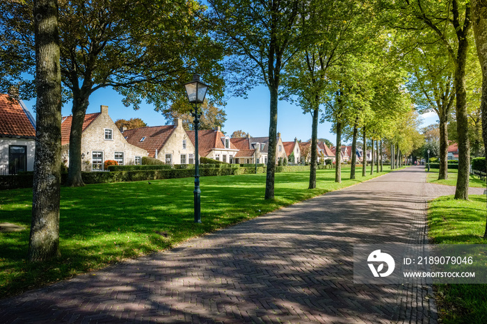 荷兰沃登岛上美丽的村庄Schiermonnikoog浪漫的主要街道
