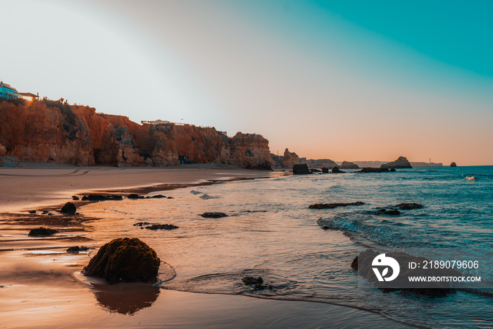 Sunrise on the beach Praia da Rocha - Beach of the Rock - Portimão Portugal - Algarve