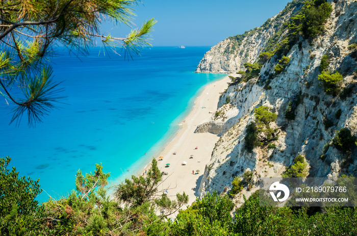 Egremni beach, Lefkada island, Greece. Large and long beach with turquoise water on the island of Le