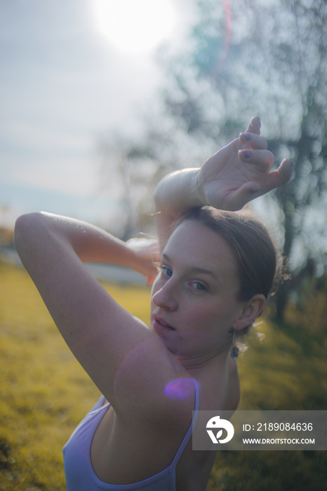 Woman dancing in nature