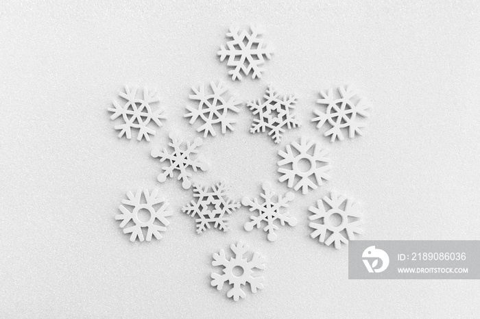 Christmas white snowflake on white sparkling background