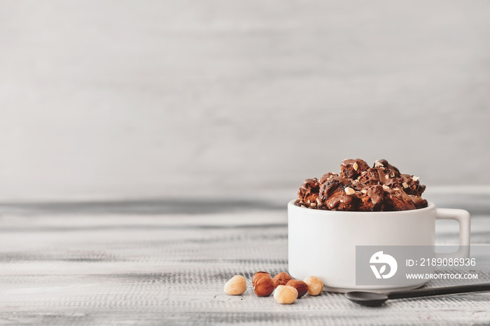 Chocolate mug cake on table