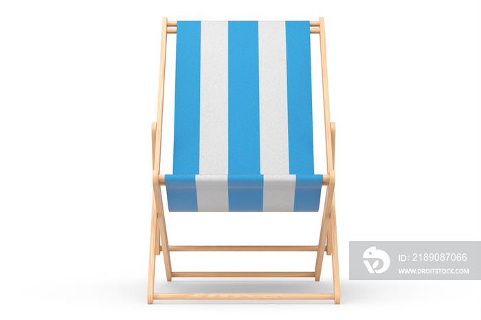 Blue striped beach chair for summer getaways isolated on white background.