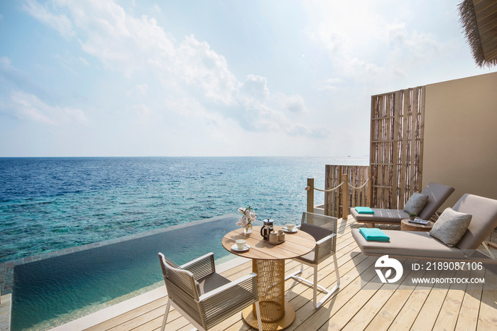 Beautiful Outdoor Pool Deck Ocean View, Lagoon Pool Villa at InterContinental Maldives