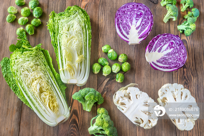 Assortment of different Cruciferous vegetables