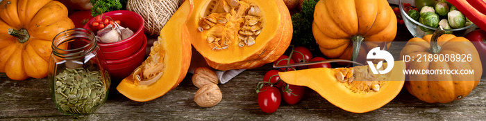 健康素食秋季食品烹饪背景。
