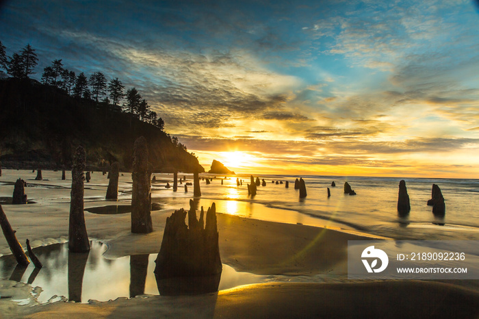 Sunser on the central Oregon Coast at Neskowin beach, just north of Lincoln City.  Centuraries old t