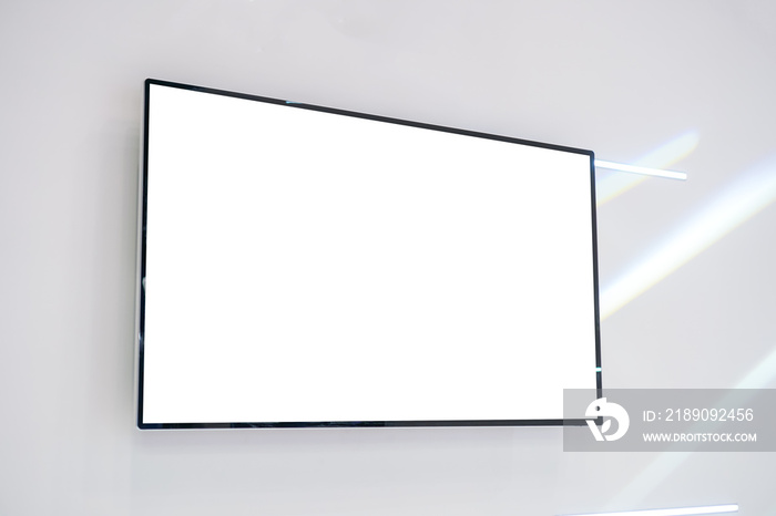 Blank lcd smart TV presentation at event convention exhibit trade show and booth in conference hall,