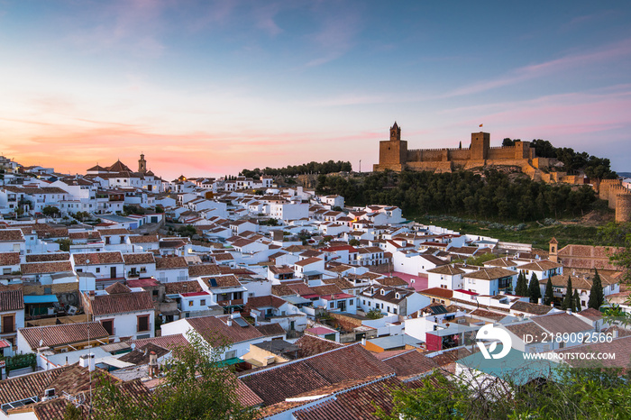 Panoramic cityscape of Antequera at twilight, Spain