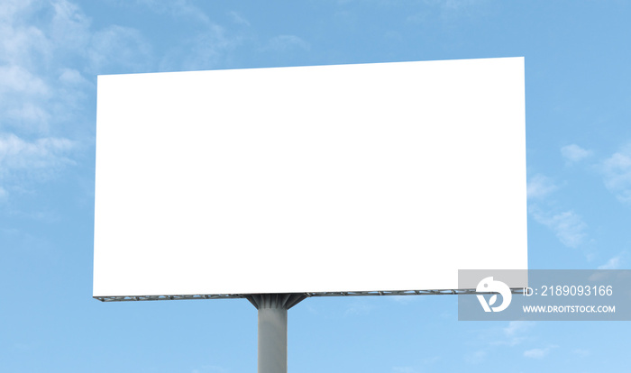 Outdoor billboard on blue sky background with clipping path