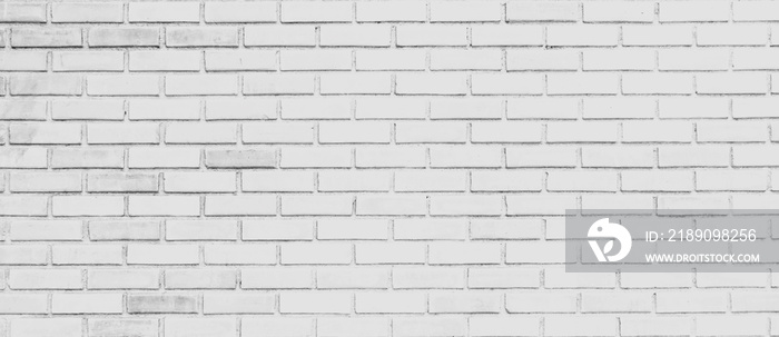 panorama of white brick wall background and texture