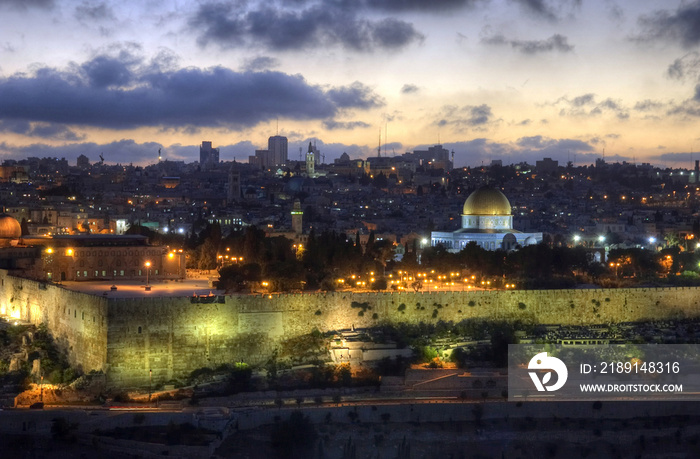 Old City of Jerusalem at sunset