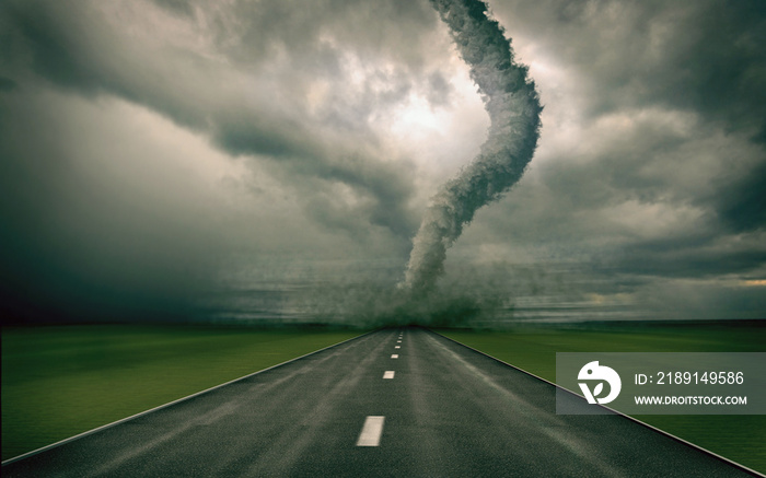 large tornado over the road (3D rendring)