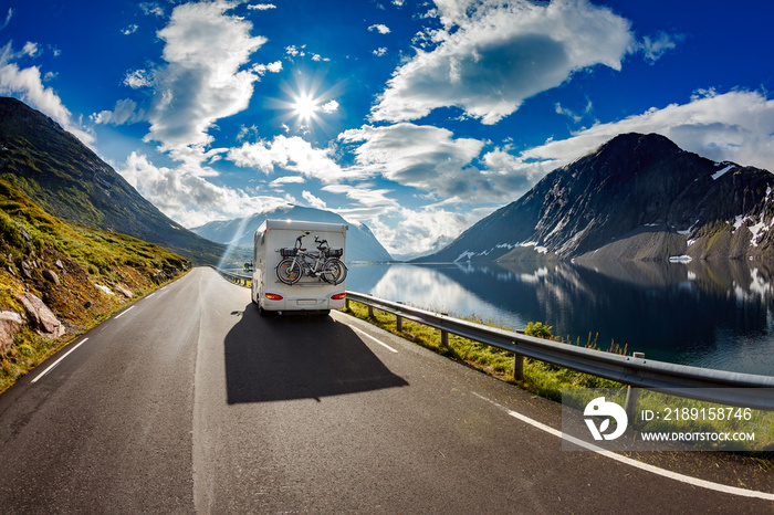 Caravan car travels on the highway.