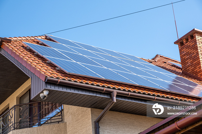 Solar panels on the roof of the house