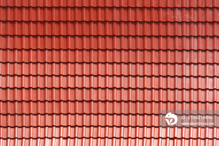 Roofing texture. Red corrugated tile element of roof. Seamless pattern.