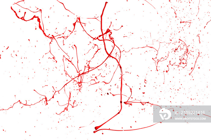 红色油漆飞溅在白色背景上隔离。