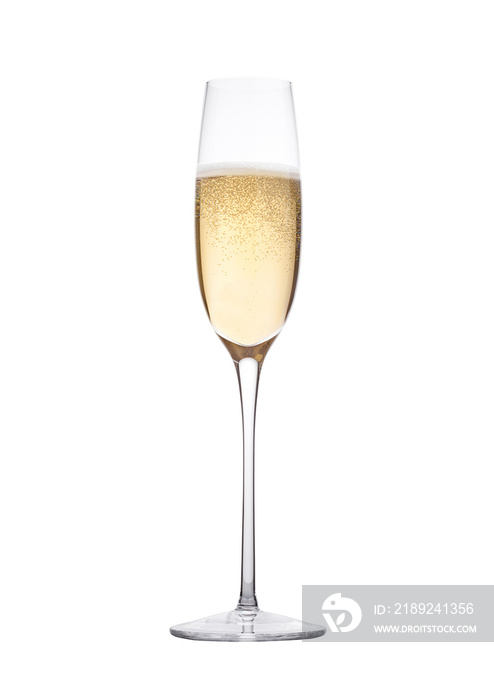 白色隔离气泡的香槟酒杯