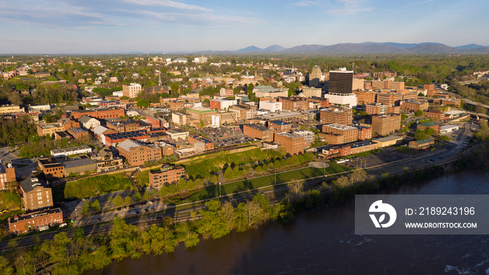 Sunrise Lights Up the Buildings and Streets of Lynchburg Virginia USA