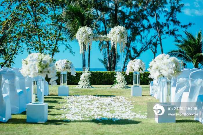 Romantic wedding ceremony on the lawn Sea view.