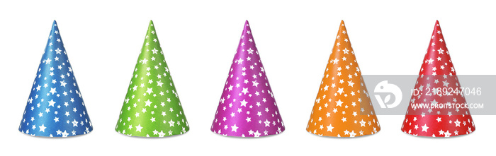 Colorful party caps on white background