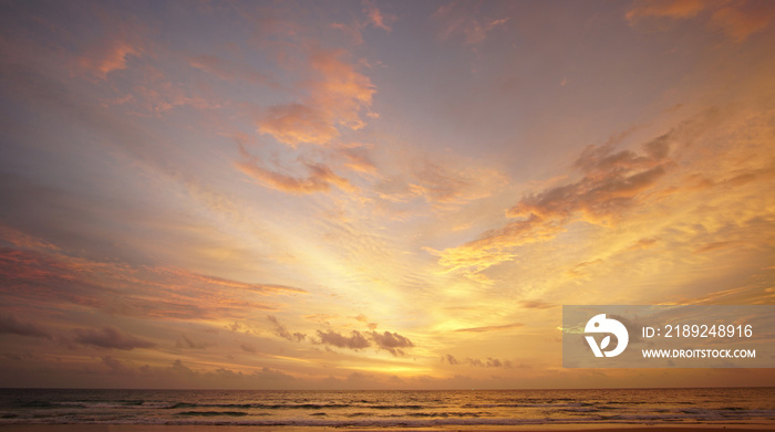 Nature background. Shot of Landscape amazing of red sky sunset in the sea with red clouds background