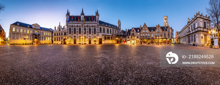 Sunset in the most tourist places of Bruges, Belgium