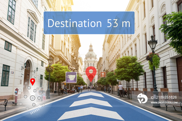 Augmented reality technology , Virtual Navigation concept. Graphic of AR application screen to show 