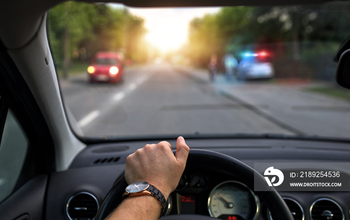 Police on the road controls the drivers