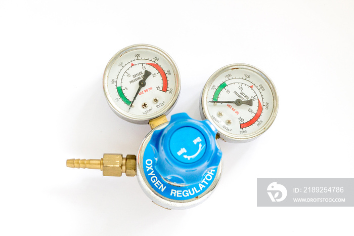 Gas Pressure Regulators in a laboratory analytical equipment on a white background.