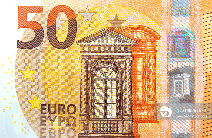 Fünfzig Euro Geldschein Detail mit Hologramm, Währung Deutschland Europa