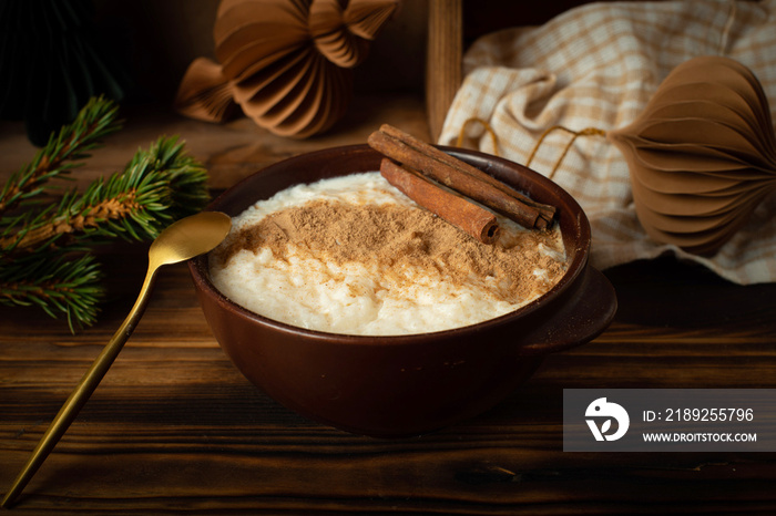 Traditional rice pudding also known as tomtegr?t or swedish risgrynsgr?t.